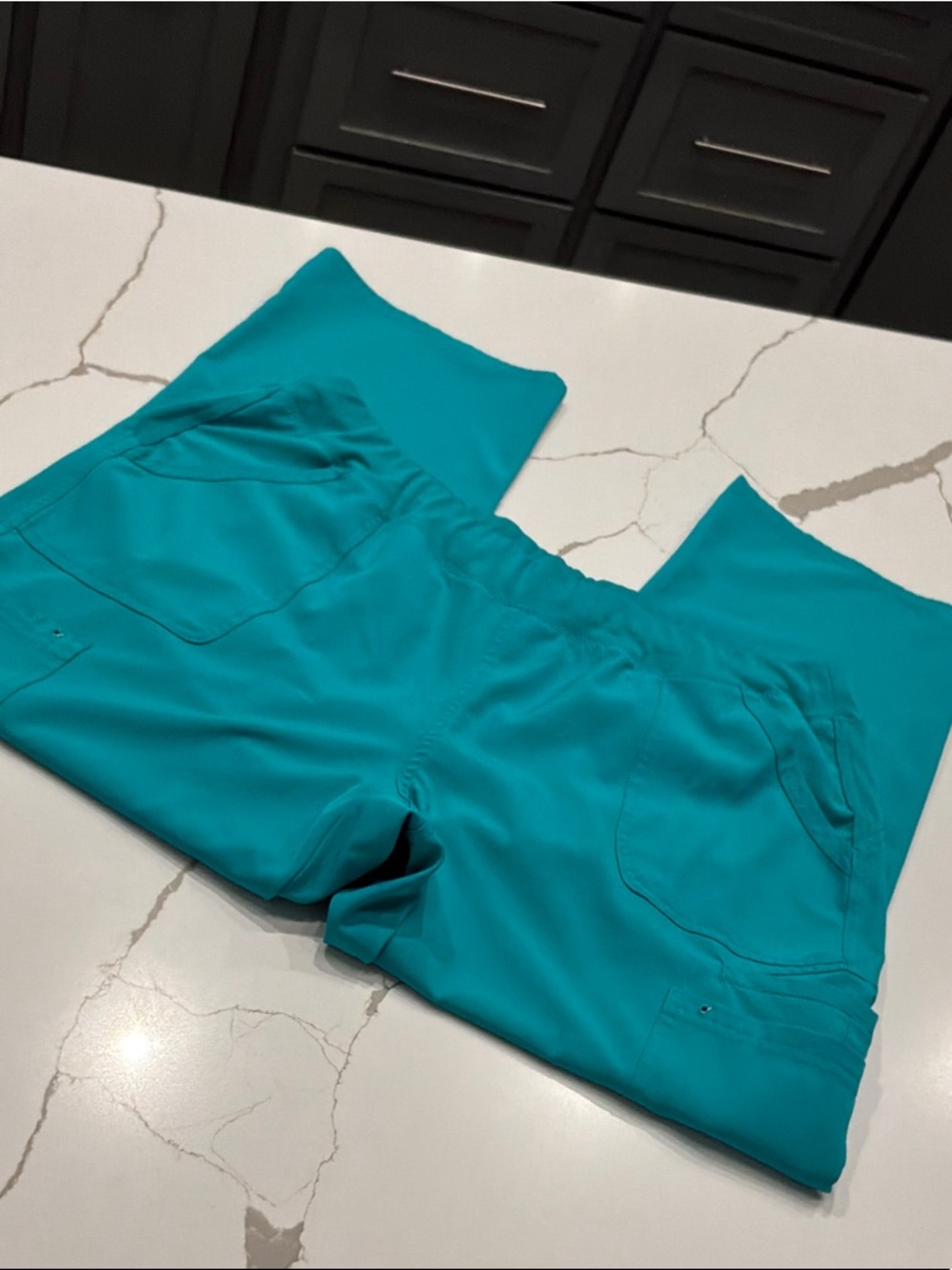 Women’s Scrubs Medical Pants Teal Greenish Hearts on Back Detail XL Petite